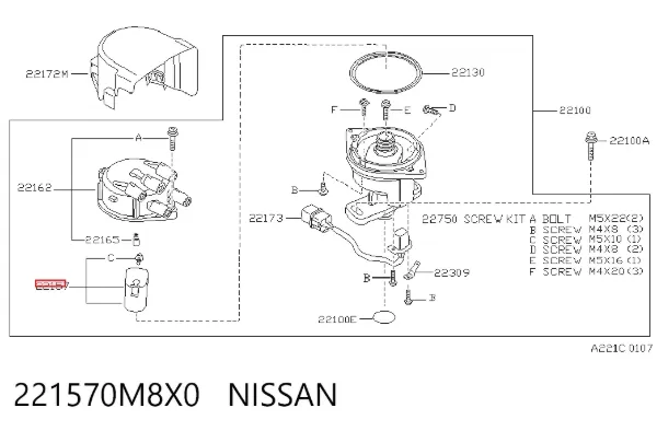 Slider (rotor) de distribuidor de ignição, distribuidor 221570M8X0 Nissan/Infiniti