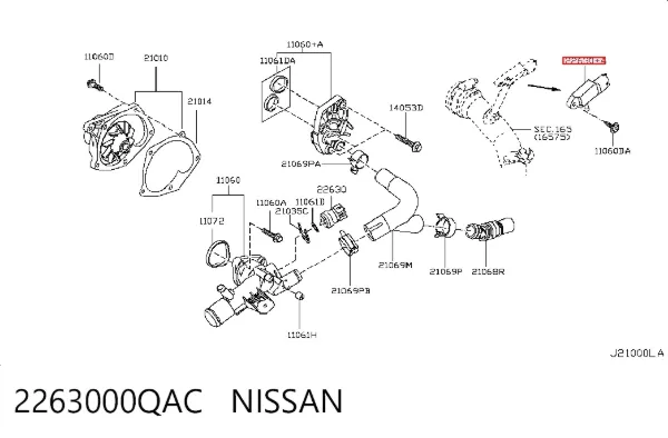 Sensor de temperatura da mistura de ar 2263000QAC Nissan/Infiniti