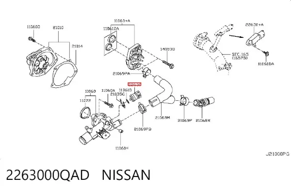 Sensor de temperatura do fluido de esfriamento 2263000QAD Nissan/Infiniti