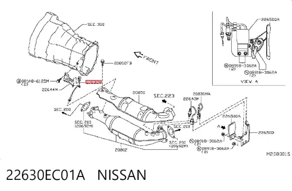 Sensor de temperatura dos gases de escape (GE), depois de catalisador 22630EC01A Nissan/Infiniti