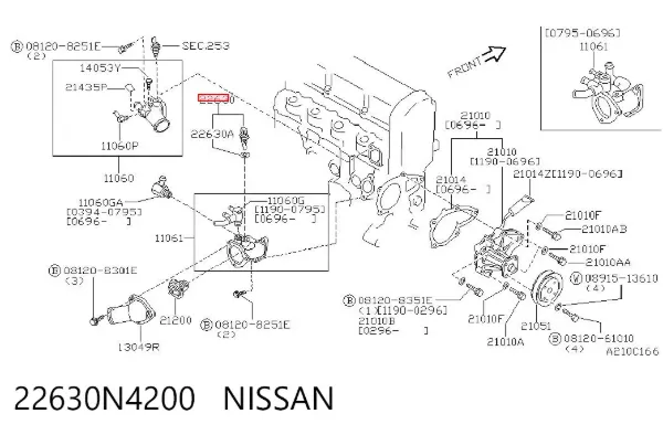 Sensor de temperatura do fluido de esfriamento 22630N4200 Nissan/Infiniti