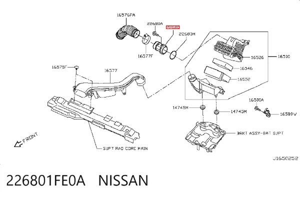 Sensor de fluxo (consumo) de ar, medidor de consumo M.A.F. - (Mass Airflow) 226801FE0A Nissan/Infiniti