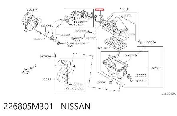 Sensor de fluxo (consumo) de ar, medidor de consumo M.A.F. - (Mass Airflow) 226805M301 Nissan/Infiniti