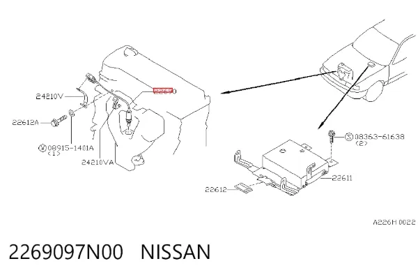 Sonda lambda, sensor de oxigênio 2269097N00 Nissan/Infiniti