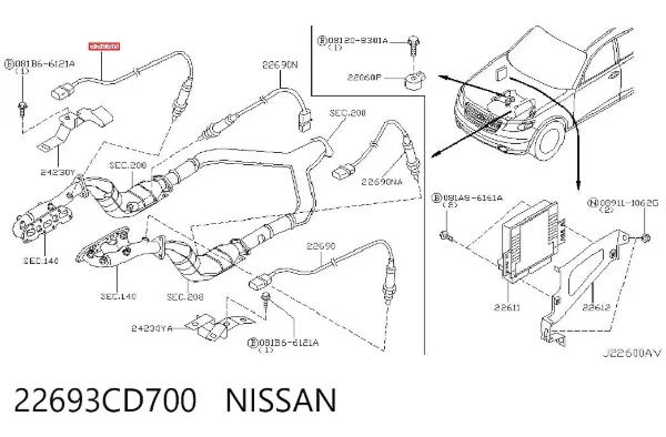 Sonda lambda, sensor de oxigênio até o catalisador 22693CD700 Nissan/Infiniti
