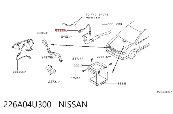 Sonda lambda, sensor de oxigênio depois de catalisador 226A04U300 Nissan/Infiniti