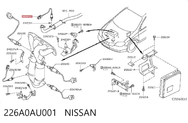 Sonda lambda, sensor de oxigênio depois de catalisador 226A0AU001 Nissan/Infiniti