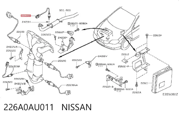 Sonda lambda, sensor de oxigênio depois de catalisador 226A0AU011 Nissan/Infiniti