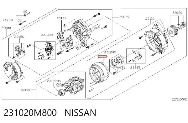Enrolamento do gerador, estator 231020M800 Nissan/Infiniti