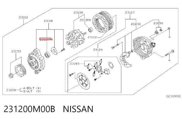 Rolamento do gerador 231200M00B Nissan/Infiniti