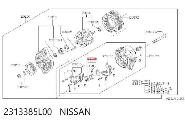 Porta-escovas do gerador 2313385L00 Nissan/Infiniti