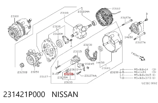 Escova do gerador 231421P000 Nissan/Infiniti