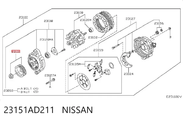 Polia do gerador 23151AD211 Nissan/Infiniti