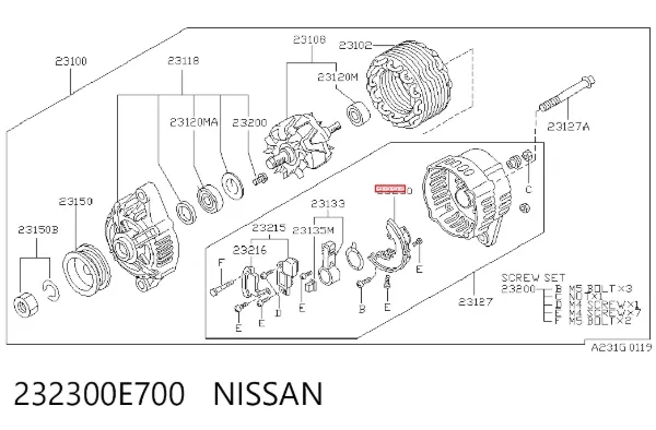 Eixo de diodos do gerador Nissan Vanette Cargo