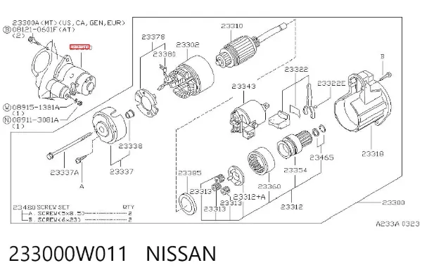 Motor de arranco 233000W011 Nissan/Infiniti