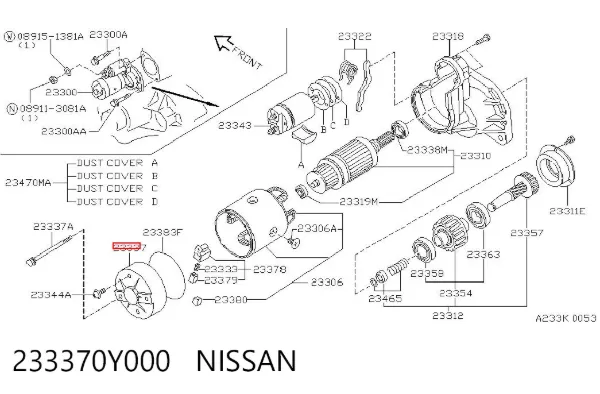 Tampa traseira do motor de arranco 233370Y000 Nissan/Infiniti