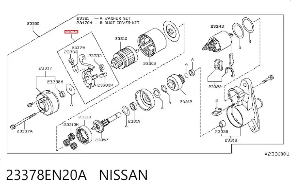 Porta-escovas do motor de arranco 23378EN20A Nissan/Infiniti