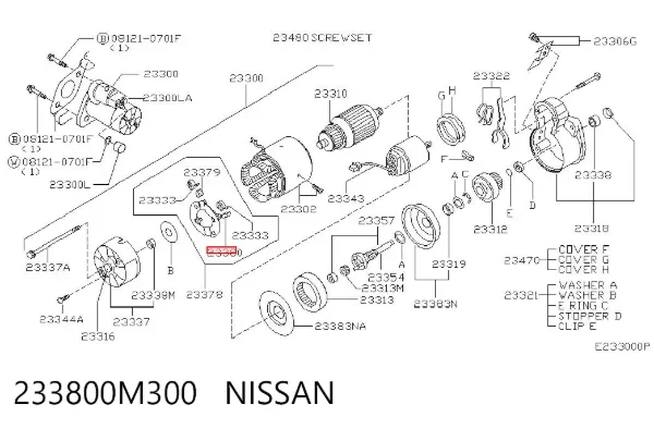 Escova do motor de arranco 233800M300 Nissan/Infiniti