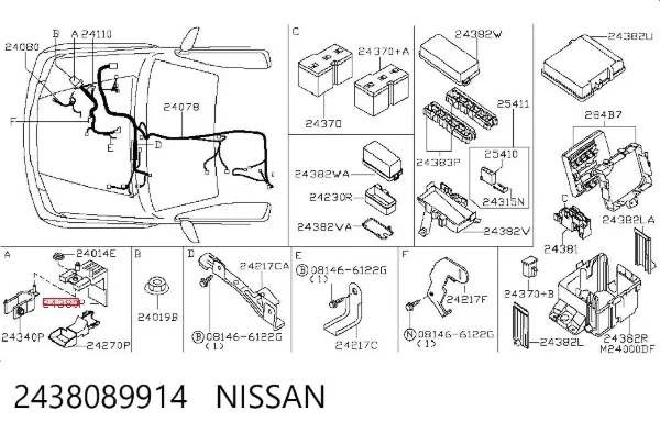 Caixa de unidade de dispositivos de segurança 2438089914 Nissan/Infiniti