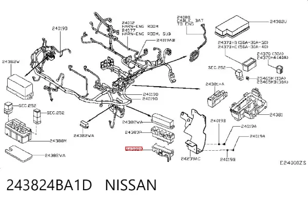 Tampa de unidade de dispositivos de segurança 243824BA1D Nissan/Infiniti