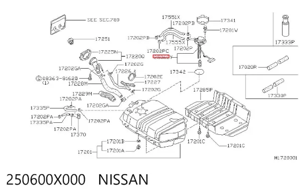 Sensor do nível de combustível no tanque 250600X000 Nissan/Infiniti