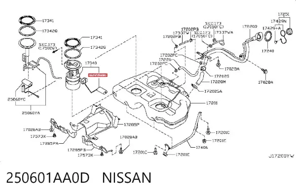 Sensor do nível de combustível no tanque 250601AA0D Nissan/Infiniti