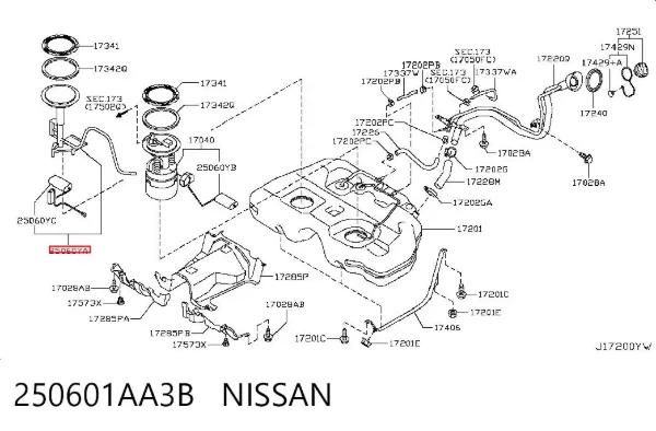 Sensor do nível de combustível no tanque 250601AA3B Nissan/Infiniti