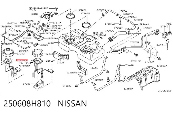 Sensor direito do nível de combustível no tanque 250608H810 Nissan/Infiniti