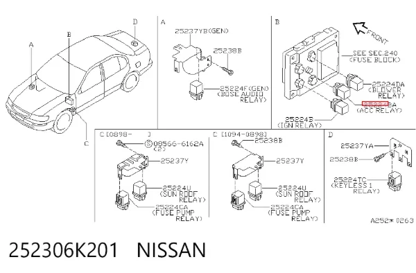 Relê elétrico multifuncional 252306K201 Nissan/Infiniti