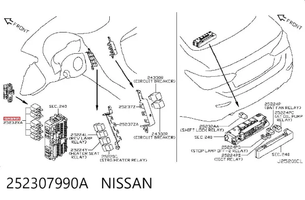 Relê das luzes de nevoeiro 252307990A Nissan/Infiniti