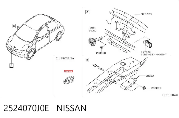 Sensor de pressão de óleo 2524070J0E Nissan/Infiniti