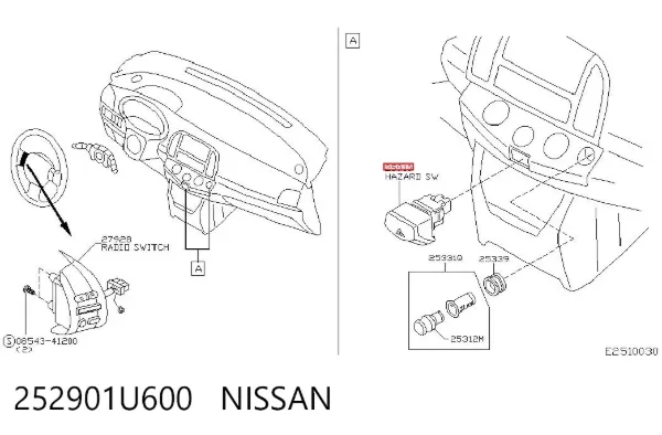 Botão de ativação do sinal de emergência Nissan Note E11