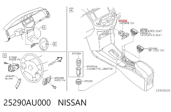 Botão de ativação do sinal de emergência Nissan Primera P12