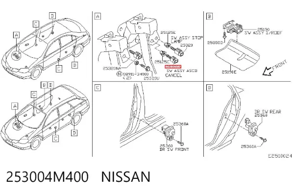 Sensor de ativação do sinal de parada 253004M400 Nissan/Infiniti