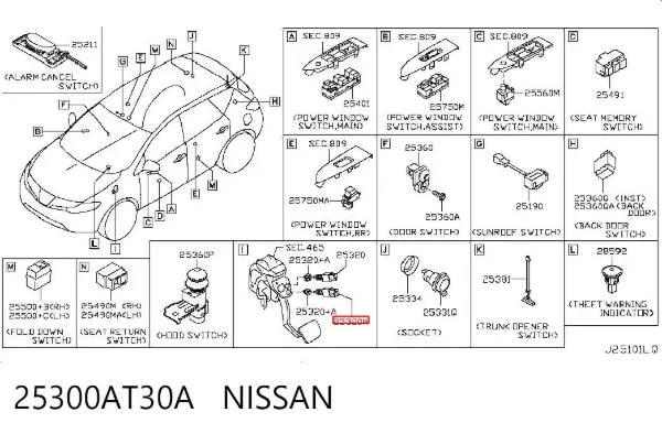 Sensor de ativação do sinal de parada 25300AT30A Nissan/Infiniti