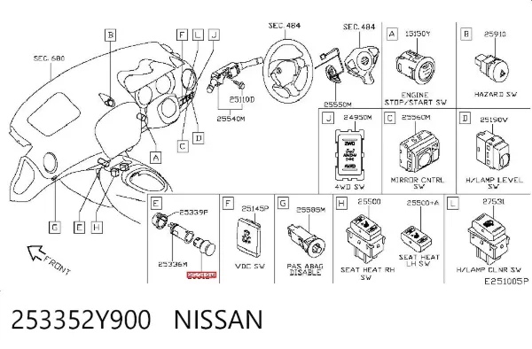 Acendedor de cigarros 253352Y900 Nissan/Infiniti