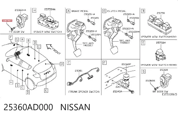 Sensor de fechamento de portas (interruptor de fim de carreira) 25360AD000 Nissan/Infiniti