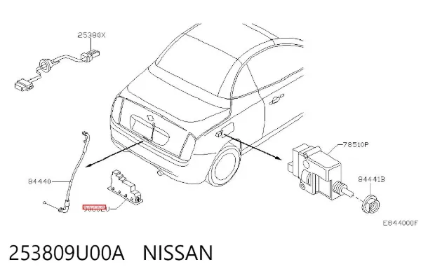 Botão de acionamento do fecho de tampa de porta-malas (de 3ª/5ª porta (de tampa de alcapão) 253809U00A Nissan/Infiniti
