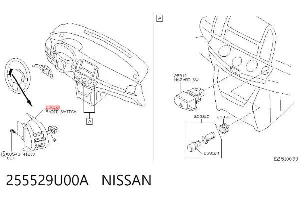 Unidade de interruptores de botão do volante de direção 255529U00A Nissan/Infiniti
