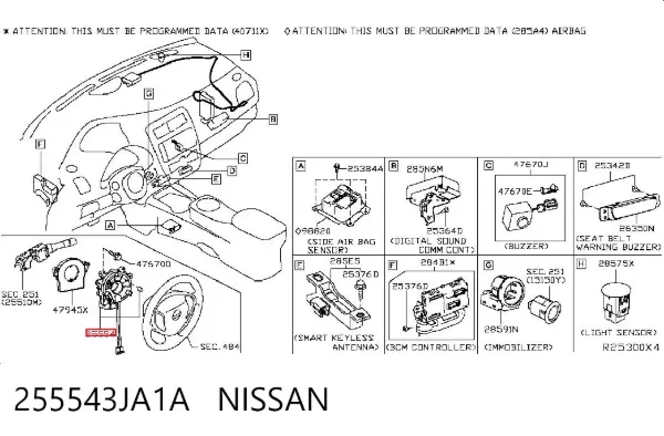 Anel AIRBAG de contato, cabo plano do volante Nissan Altima L33