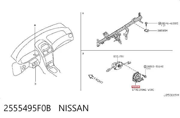 Anel AIRBAG de contato, cabo plano do volante 2555495F0B Nissan/Infiniti