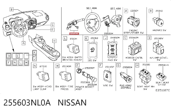 Comutador instalado na coluna da direção, montado Nissan JUKE NMUK