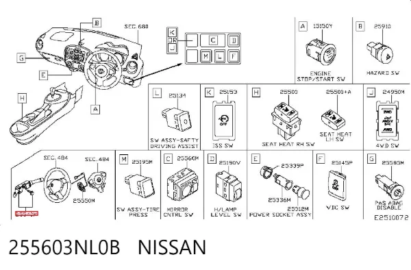 Comutador instalado na coluna da direção, montado Nissan JUKE JPN