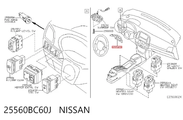 Comutador instalado na coluna da direção, montado Nissan Micra K12