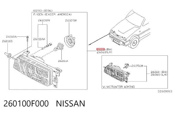 Luz direita 260100F000 Nissan/Infiniti