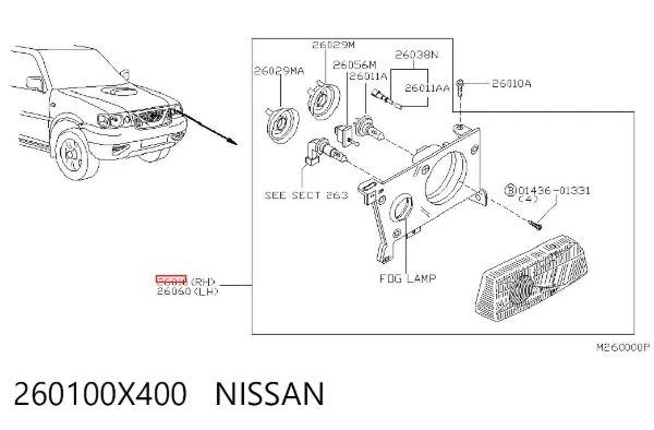 Luz direita 260100X400 Nissan/Infiniti
