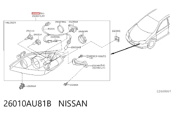 Luz direita 26010AU81B Nissan/Infiniti