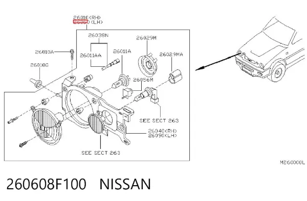 Luz esquerda 260608F100 Nissan/Infiniti