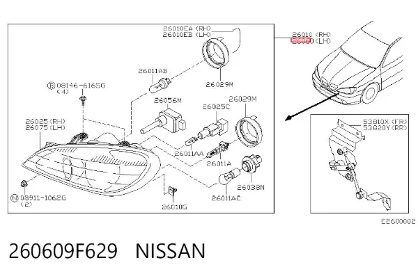 Luz esquerda 260609F629 Nissan/Infiniti