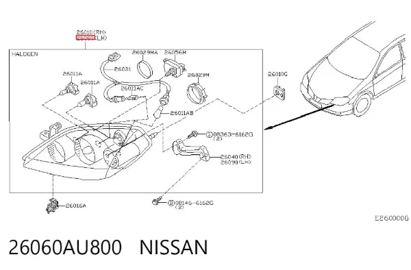 Luz esquerda 26060AU800 Nissan/Infiniti